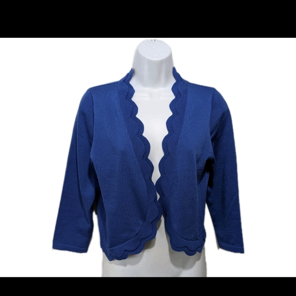 Nina Leonard Shrug Cardigan Sweater M Blue 90s Y2K Classic #8800